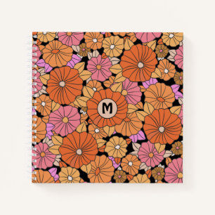 Groovy Hippie Blume Power Monogram Notizbuch
