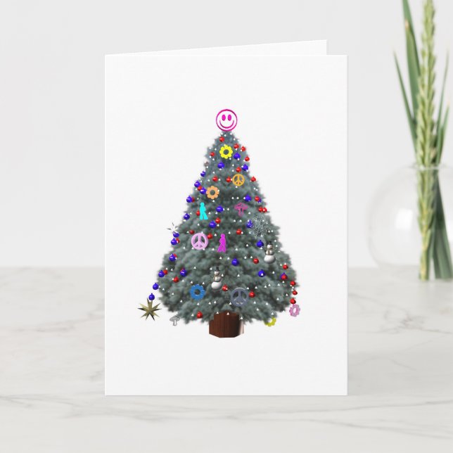 Groovy Hippie Christmas Tree Feiertagskarte (Vorderseite)