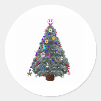 Groovy Hippie Christmas Tree Runder Aufkleber