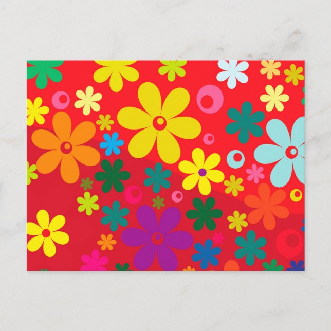 Groovy Hippie Colorful Blume Liebe Friedensmuster Postkarte (Vorderseite)