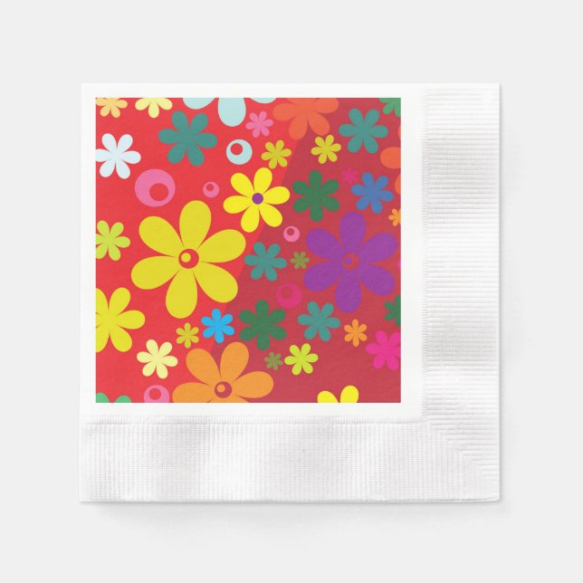 Groovy Hippie Colorful Blume Liebe Friedensmuster Serviette (Vorderseite)