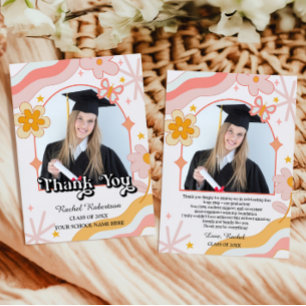 Groovy Hippie Floral Foto Graduate Danke Karte
