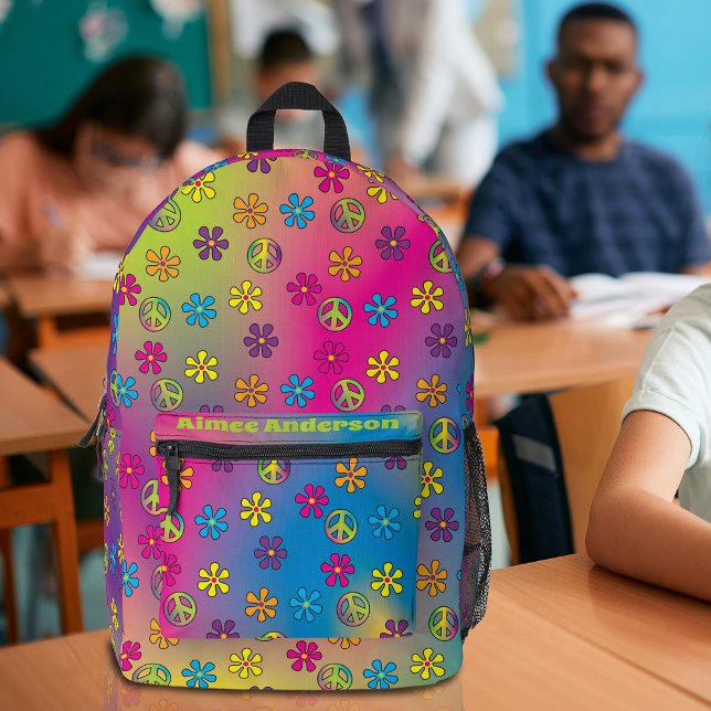 Groovy Hippie Peace and Blume Dusche Gefärbte Kraw Bedruckter Rucksack (Von Creator hochgeladen)