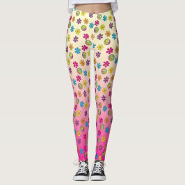 Groovy Hippie Peace and Blume Dusche rosa Fackel Leggings
