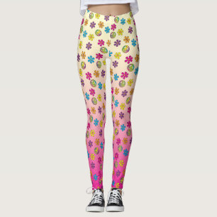 Groovy Hippie Peace and Blume Dusche rosa Fackel Leggings