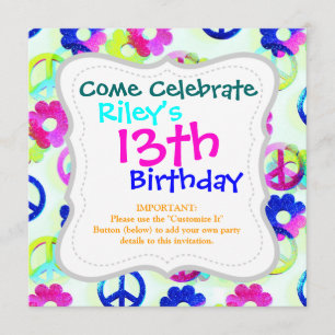 Groovy Hippie Peace Signs Blume Power Sparkle Pat Einladung