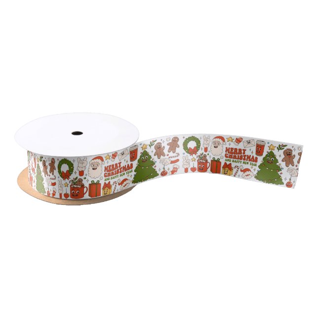 Groovy Hippie Retro Frohe Weihnachten Weihnachten Satinband (Spule)