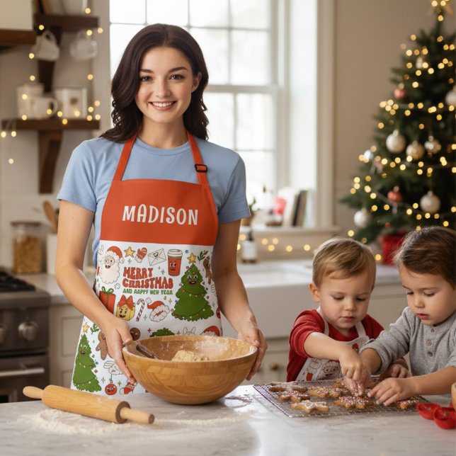 Groovy Hippie Retro Frohe Weihnachten Weihnachten Schürze (Von Creator hochgeladen)