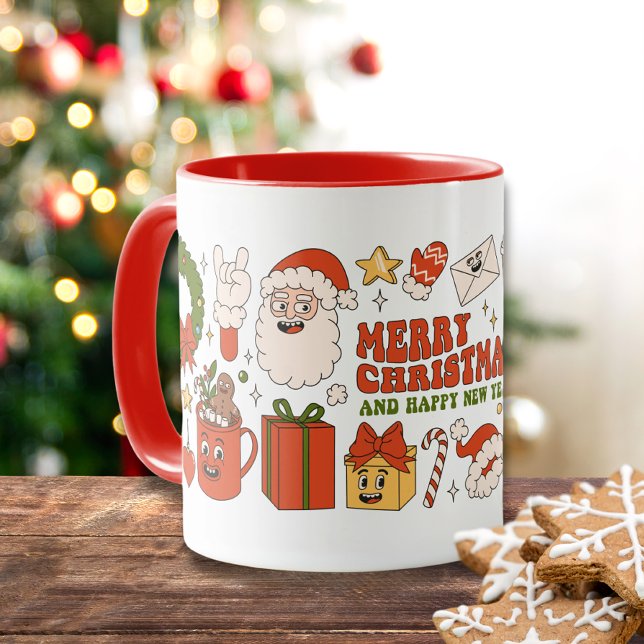 Groovy Hippie Retro Frohe Weihnachten Weihnachten Tasse (Von Creator hochgeladen)