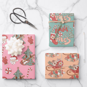 Groovy Hippie Rockin Christmas Tree Vibes Geschenkpapier Set