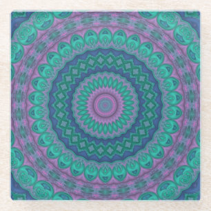 Groovy Hippie Trippy Colorful Jewel Tone Mandala Glasuntersetzer