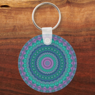 Groovy Hippie Trippy Farbige Juwel-Ton Mandala Schlüsselanhänger