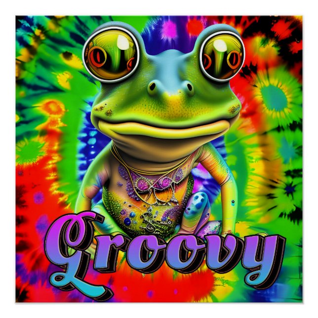 Groovy Hippie Trippy Frog Psychedelic Poster (Vorderseite)
