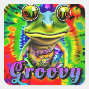 Groovy Hippie Trippy Frog Psychedelic Quadratischer Aufkleber