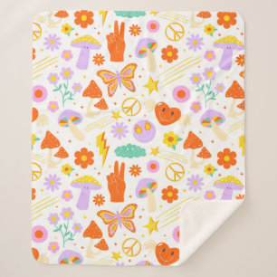 Groovy Hippie Trippy Retro Blume Funky Vibes Sherpadecke