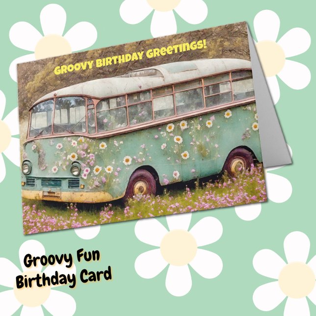 Groovy Hippie Van Bus Fun Geburtstagkarte Karte (Fun Groovy Hippie Style Birthday Card.)