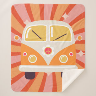 Groovy Hippie Van Pink & Orange 60er Retro Sherpadecke