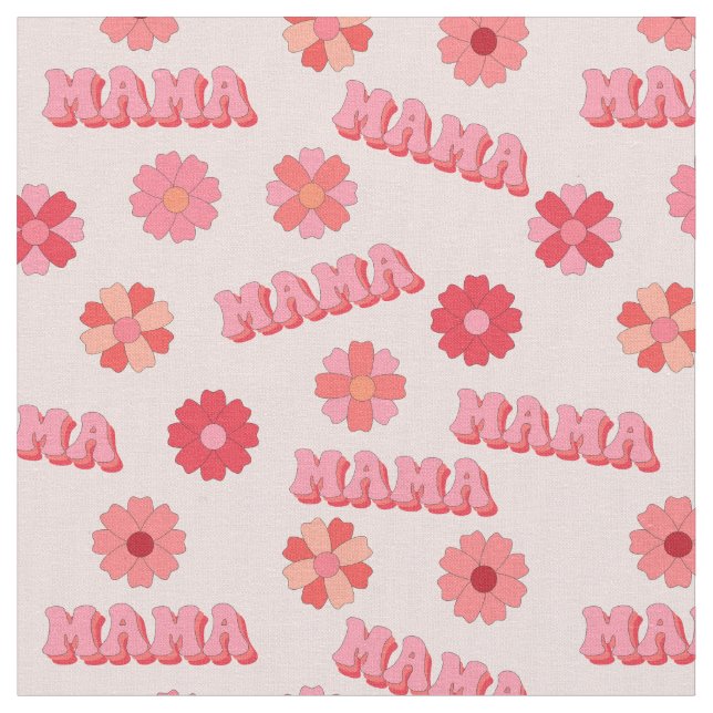 Groovy Hippy Mama Pink Text Word & Blume Stoff (Nahaufnahme)