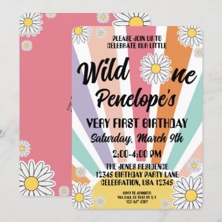 Groovy Hippy Sun & Daisy 1. Geburtstag Einladung