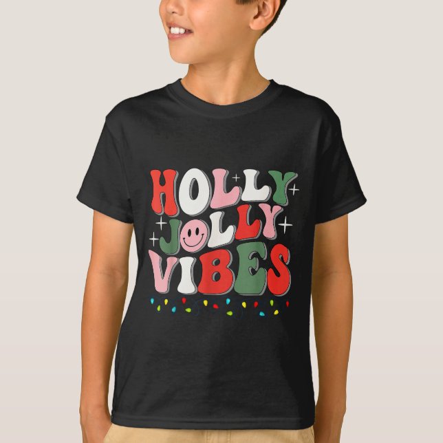Groovy Holly Xmas Jolly Vibes Christmas Lights San T-Shirt (Vorderseite)
