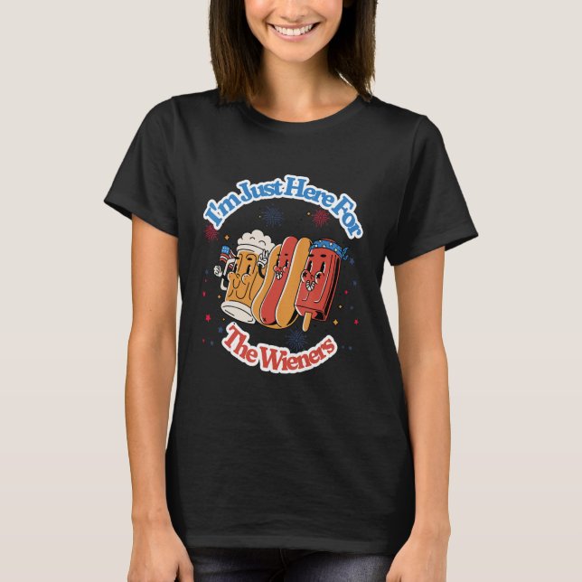 Groovy Hot Dog I'm Just Here For The Wieners 4th o T-Shirt (Vorderseite)