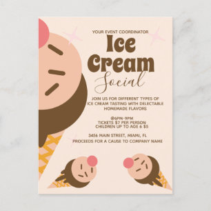 Groovy Ice Cream Cone Sozialer Flyer Einladung Postkarte