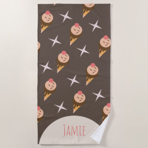 Groovy Ice Cream Cones Chocolate Name Badtuch Strandtuch