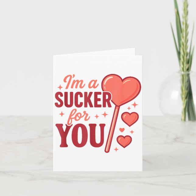 Groovy I'm A Sucker For You Retro Heart Candy Vale Karte (Vorderseite)