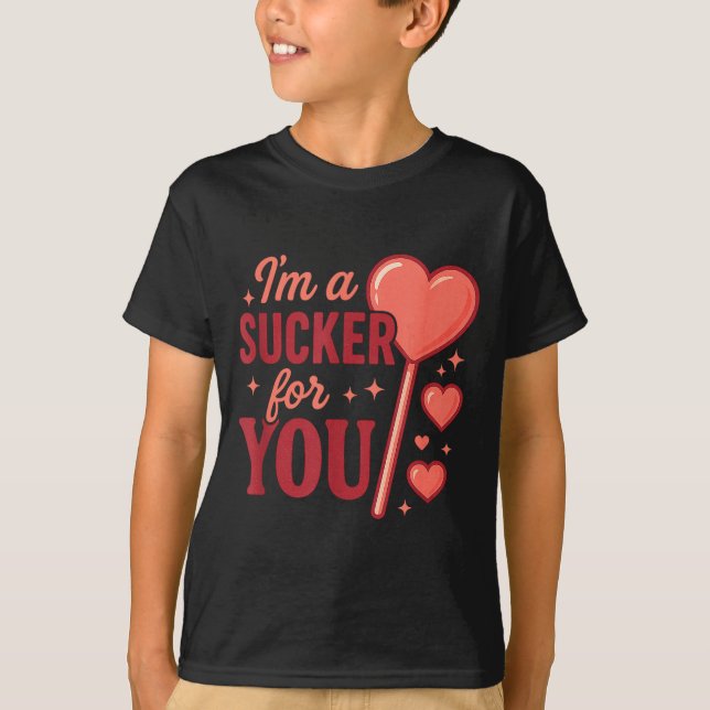 Groovy I'm A Sucker For You Retro Heart Candy Vale T-Shirt (Vorderseite)