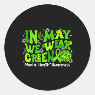 Groovy im Mai tragen wir grüne Ribbon psychische G Runder Aufkleber