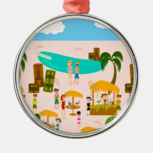 Groovy Jet-Set-Pool-Party Silbernes Ornament