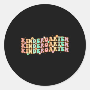 Groovy Kindergarten Vibes Face Retro Lehrer zurück Runder Aufkleber