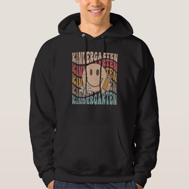 Groovy Kindergarten Vibes Face Retro Teachers Back Hoodie (Vorderseite)