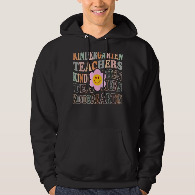 Groovy Kindergarten Vibes Retro Face Teachers Back Hoodie (Vorderseite)