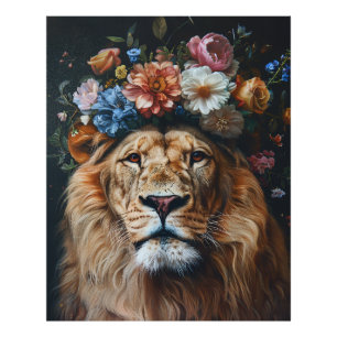 Groovy King: Retro-Löwe mit floraler Krone Fotodruck