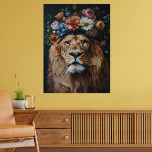 Groovy King: Retro-Löwe mit floraler Krone Poster