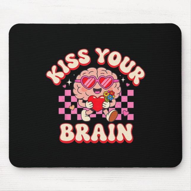 Groovy Küss Dein Gehirn Retro Valentinstag Lehrer Mousepad (Vorne)