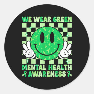 Groovy Lächeln Ich trage Grün für Mental Health Aw Runder Aufkleber