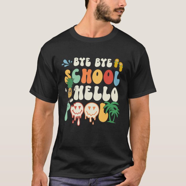 Groovy Last Day Of School Hello Summer Teacher Kid T-Shirt (Vorderseite)