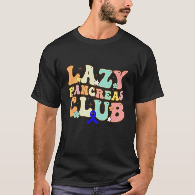 Groovy Lazy Pankreas Club Diabetes Awareness Blue T-Shirt (Vorderseite)