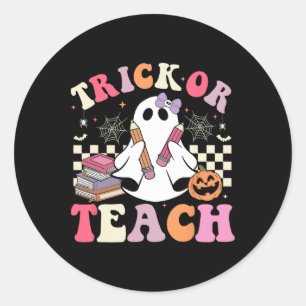 Groovy Lehrer Halloween Trick oder lehren Retro Ni Runder Aufkleber