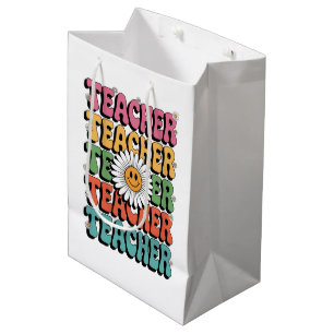 Groovy Lehrer Süße Gänseblümchen-Blume Retro Zurüc Mittlere Geschenktüte