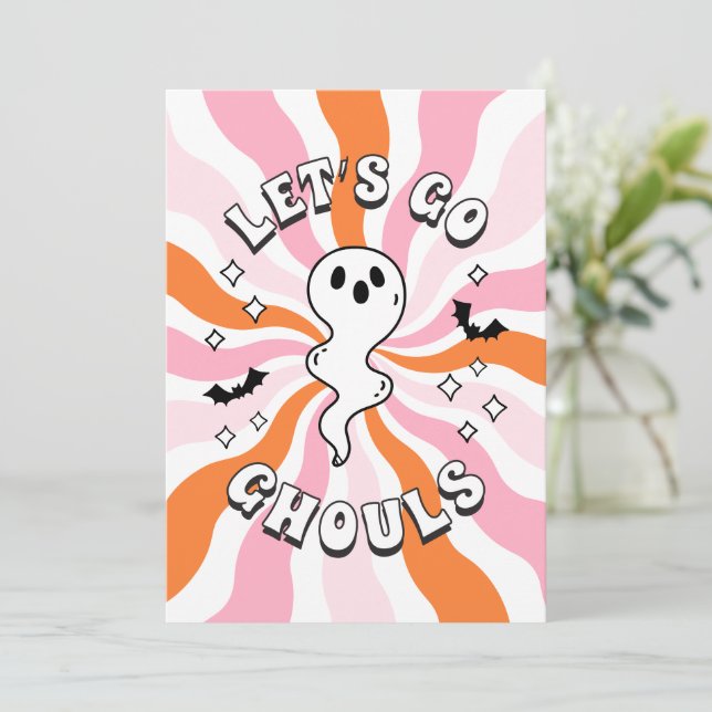 Groovy Let's Go Ghouls Bachelorette Einladung (Stehend Vorderseite)