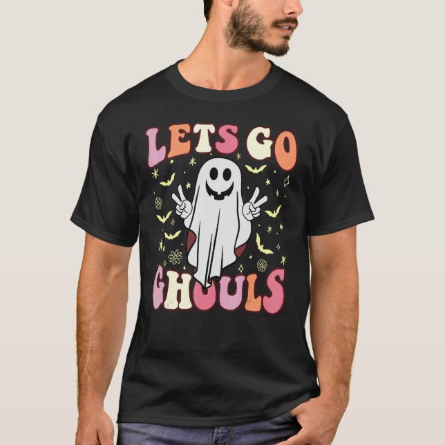 Groovy Let's Go Ghouls Floral Ghost Hippie Retro H T-Shirt (Vorderseite)