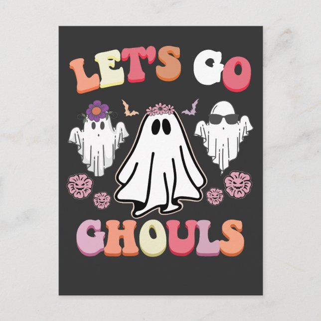 Groovy Let's Go Ghouls Halloween Ghost Retro Einladungspostkarte (Vorderseite)
