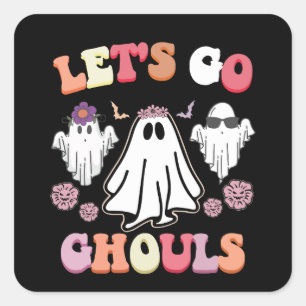 Groovy Let's Go Ghouls Halloween Ghost Retro Quadratischer Aufkleber