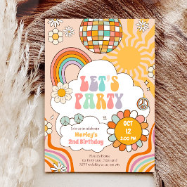 Groovy Let's Party Retro 70er Rainbow Birthday Einladung