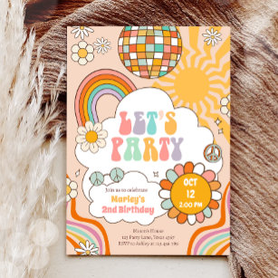 Groovy Let's Party Retro 70er Rainbow Birthday Einladung