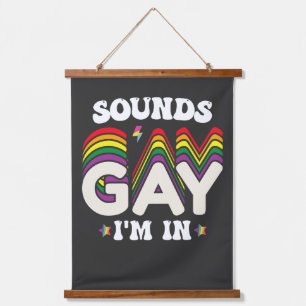 Groovy LGBT Pride Sounds Gay Ich Bin Dabei Wandteppich Mit Holzrahmen