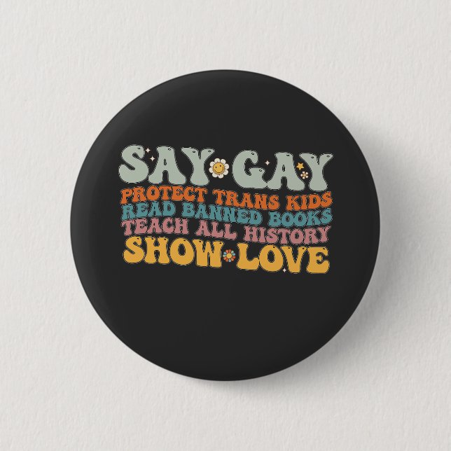 Groovy LGBT Say Gay Protect Trans Kids Read Books Button (Vorderseite)